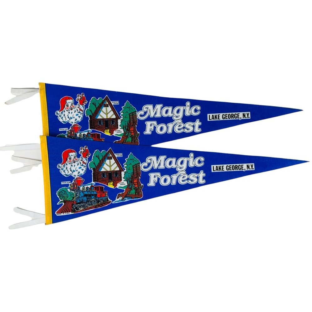 Vintage Magic Forest Pennant Amusement Park Blue Lake George NY ONE LEFT!
